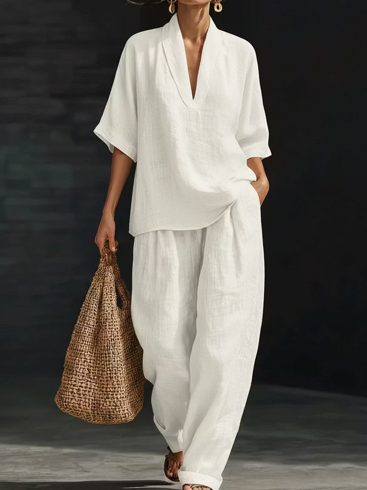 Casual And Cozy Minimalist Cotton Two-piece Set
