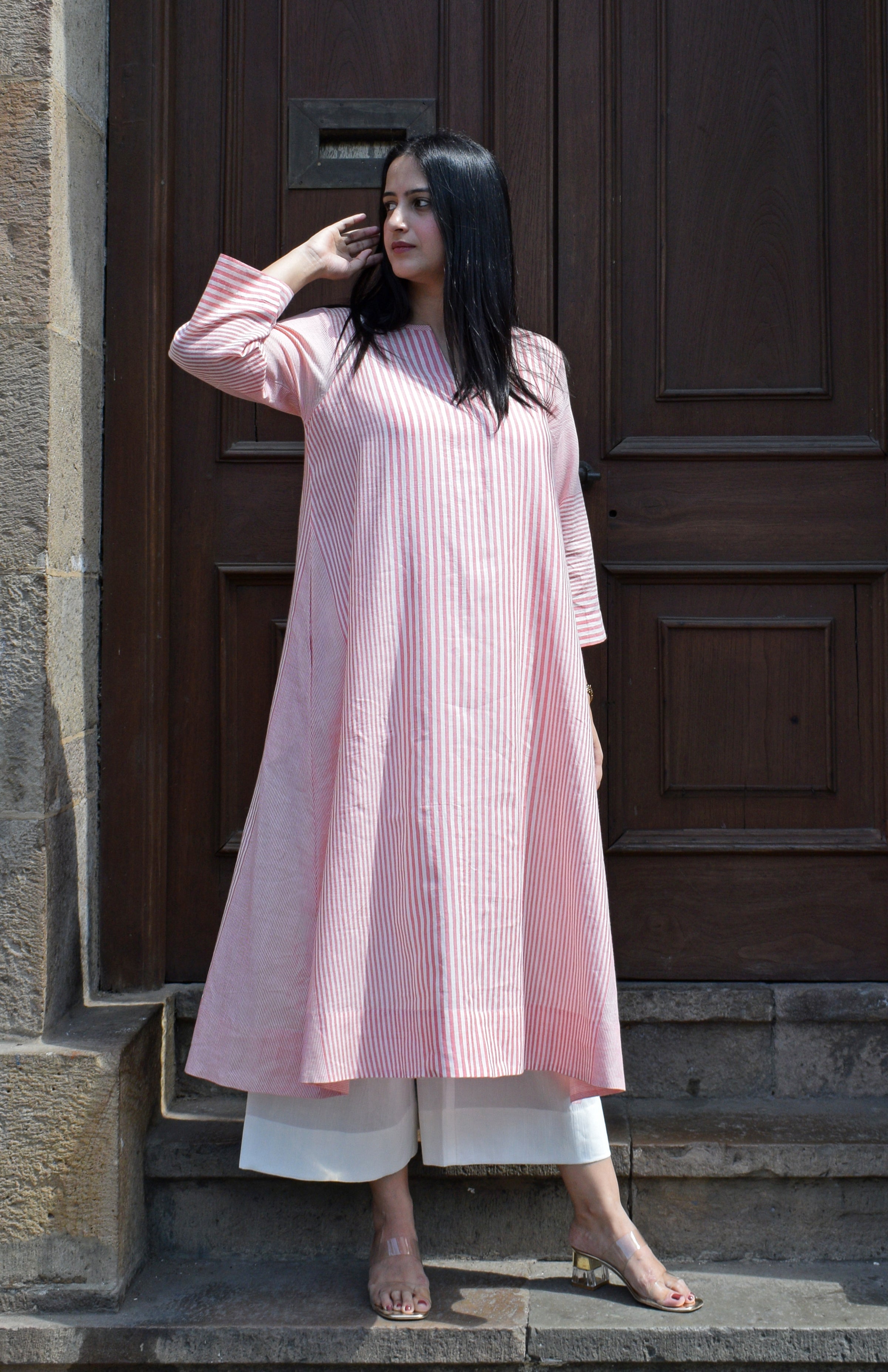 Cotton Stripe A line Kurta Set