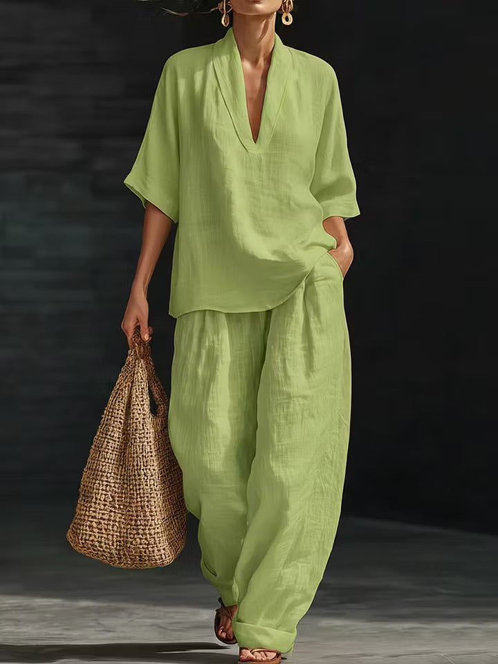 Casual And Cozy Minimalist Cotton Two-piece Set