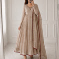 Elegant Beige Silk Anarkali Suit Set with Maroon Piping & Embroidered Neckline