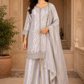 Silver Noor Embroidered Kurta Palazzo Set with Dupatta