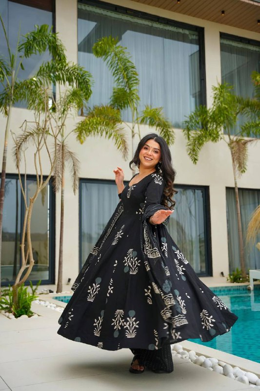 Elegant Black Printed Anarkali Suit with Dupatta