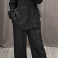 Relaxed Fit Mandarin Collar Shirt with Wide Leg Pants