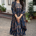 Elegant Blue Printed Cotton Kurta Set with Dupatta