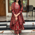 Elegant Maroon Printed Cotton Kurta Set with Dupatta