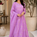 Lavender Chanderi Embroidered Anarkali Suit Set with Dupatta & Pants