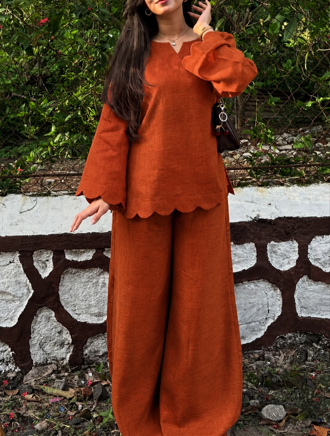 Scallop-Trim Co-Ord Set for Women