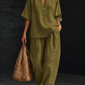 Casual And Cozy Minimalist Cotton Two-piece Set
