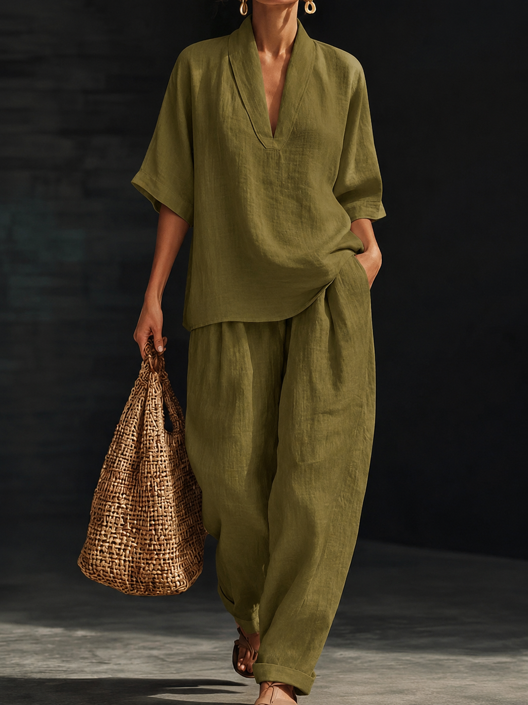 Casual And Cozy Minimalist Cotton Two-piece Set