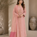 Elegant Embroidered Cotton Blend Kurta Set with Contrast Pink Dupatta