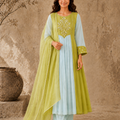 Mint Green Embroidered Anarkali Suit Set with Lime Dupatta