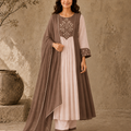 Brown Embroidered Anarkali Suit Set with Brown Dupatta
