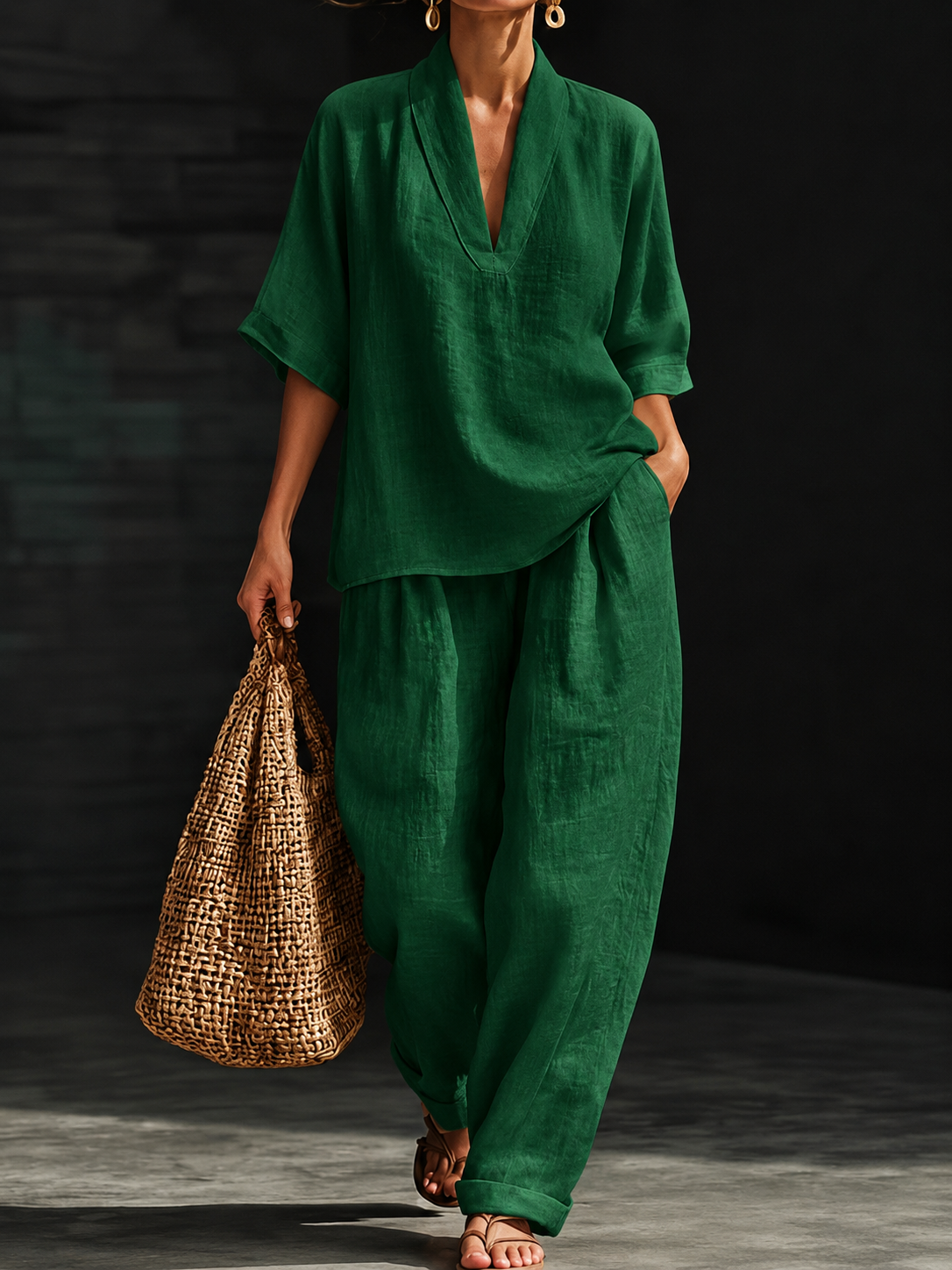 Casual And Cozy Minimalist Cotton Two-piece Set