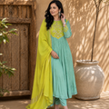 Mint Green Embroidered Anarkali Suit Set with Lime Dupatta
