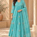 Blue Embroidered Anarkali Suit Set with Dupatta