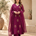 Women Embroidered Anarkali Suit Set with Scalloped Dupatta