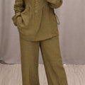 Relaxed Fit Mandarin Collar Shirt with Wide Leg Pants