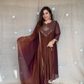 Women's Coffee Brown Embroidered Anarkali Kurta Set with Dupatta