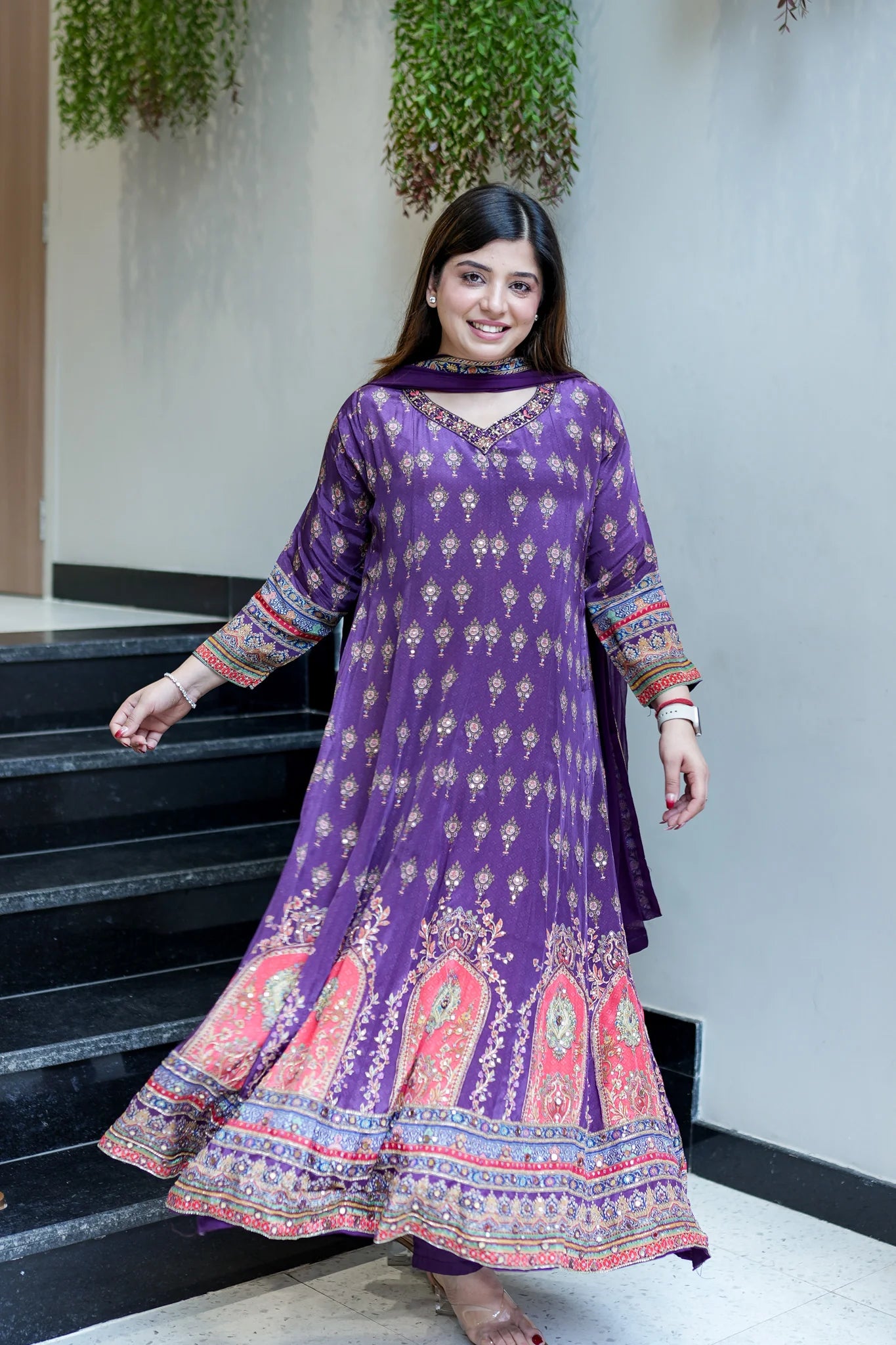Women Printed And Hand Embroidered Work Suit Set
