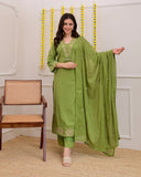 Green Rose Embroidered Work Cotton Suit