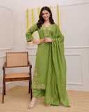Green Rose Embroidered Work Cotton Suit