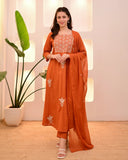 Rust Orange Cotton Threadwork Suit Set