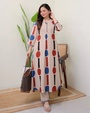 Cream A-Line Cotton Kurta Set