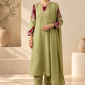 Elegant Sage Green & Maroon Embroidered Kurta Set with Dupatta