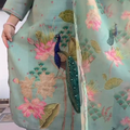 Mint Green Peacock Floral Printed Kurta Pant Dupatta Set for Women
