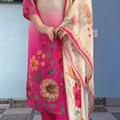 Elegant Pink Floral Printed Kurta Pant Dupatta Set for Women