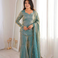 Elegant Sky Blue Silk Blend Sharara Suit Set for Women with Embroidered Dupatta