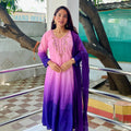 Elegant Pink to Royal Purple Ombre Embroidered Kurta Set with Dupatta