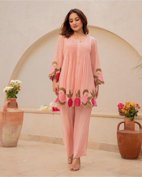 Peach Blossom Mul Chanderi Festive Co-ord