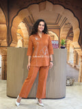Brown Cotton Embroidered Co-Ord Set