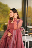 Wine Organza Anarkali Kurta Set with Dupatta