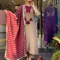 Elegant Beige & Wine Embroidered Kurta Pant Set with Striped Dupatta for Women