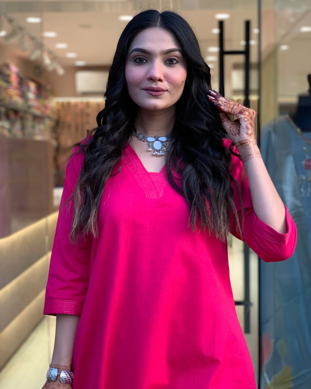 Pink Solid Cotton Kurti with Palazzo Set
