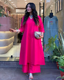 Pink Solid Cotton Kurti with Palazzo Set