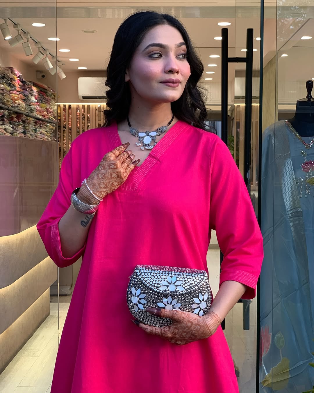 Pink Solid Cotton Kurti with Palazzo Set