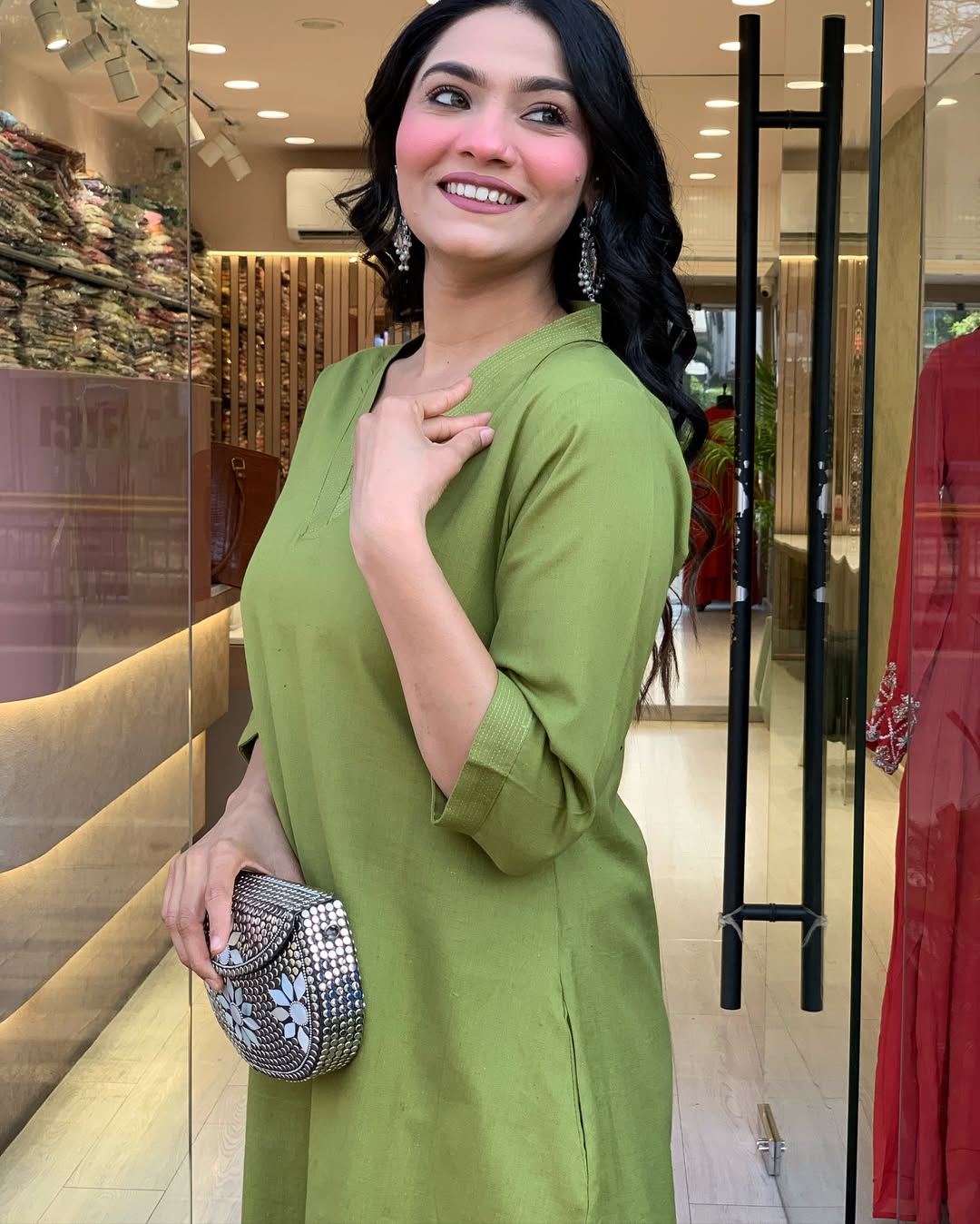 Green Solid Cotton Kurti with Palazzo Set