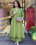Green Solid Cotton Kurti with Palazzo Set
