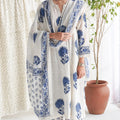 Blue Block Printed Side gather kurta with palazzo and printed dupatta