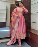 Peach Color Silk Heavy Embroidery Salwar Suit