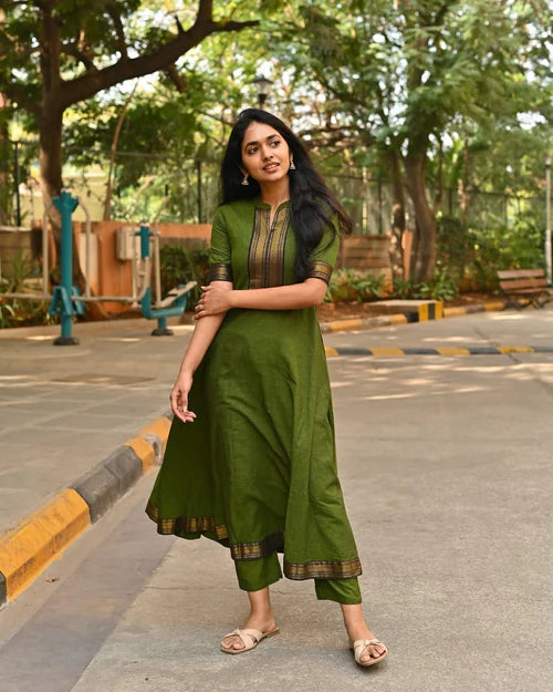 Green Chanderi Cotton Kurta Set
