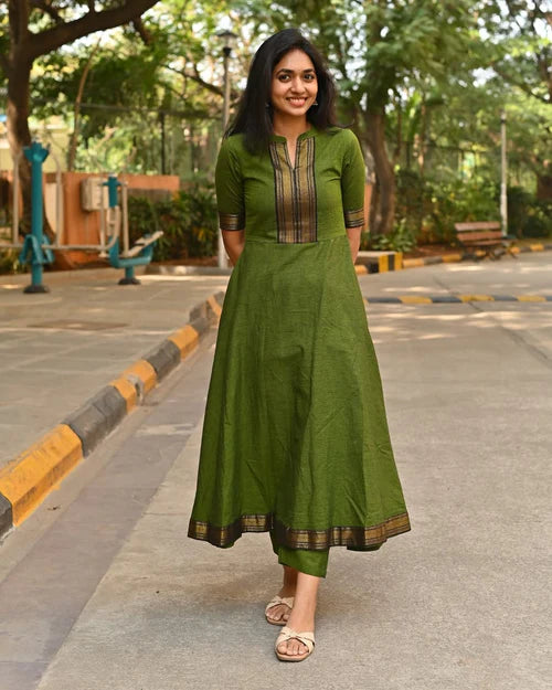 Green Chanderi Cotton Kurta Set