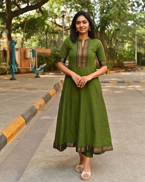 Green Chanderi Cotton Kurta Set