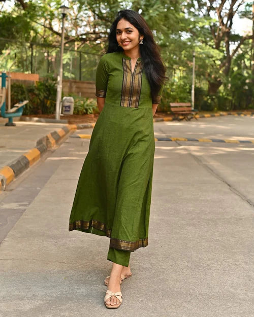 Green Chanderi Cotton Kurta Set