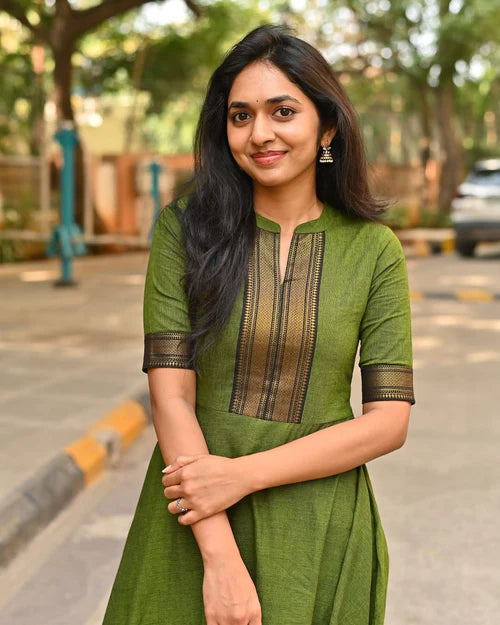 Green Chanderi Cotton Kurta Set