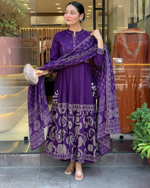 Royal Purple Anarkali Kurta Set with Printed Dupatta