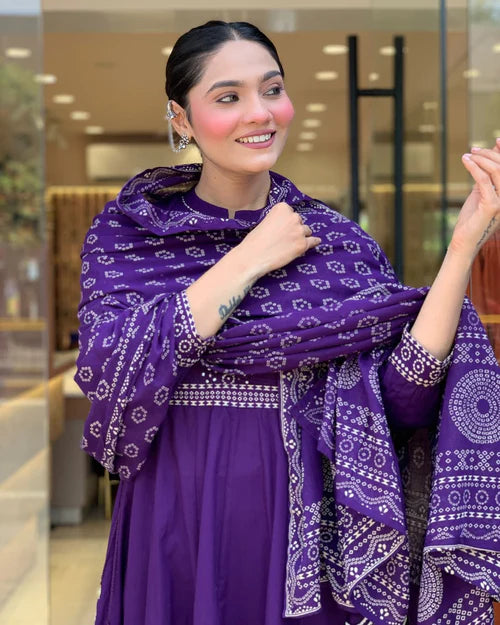 Royal Purple Anarkali Kurta Set with Printed Dupatta